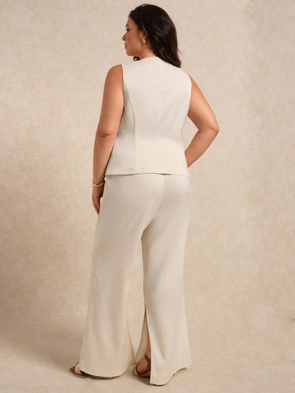 V-Neck Sleeveless Suit Vest And Trouser 2-Piece Suit