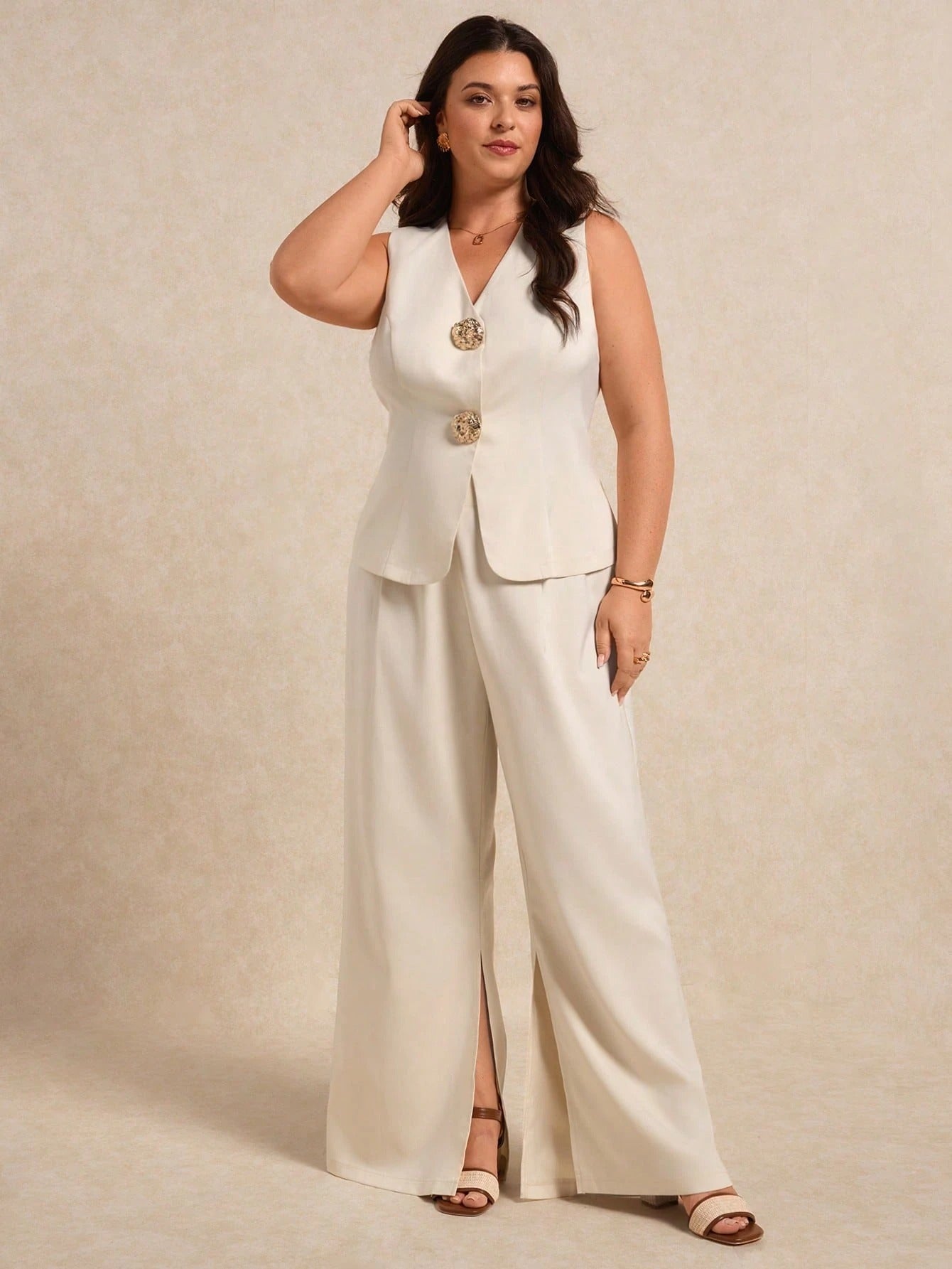 V-Neck Sleeveless Suit Vest And Trouser 2-Piece Suit