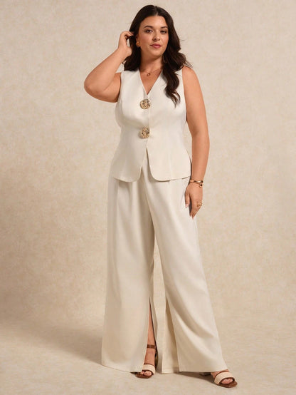 V-Neck Sleeveless Suit Vest And Trouser 2-Piece Suit