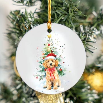 Christmas Golden Goldendoodle Dog Santa Hat Ceramic Ornament