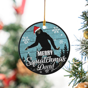 Custom Name Bigfoot Merry Squatchmas Ceramic Ornament