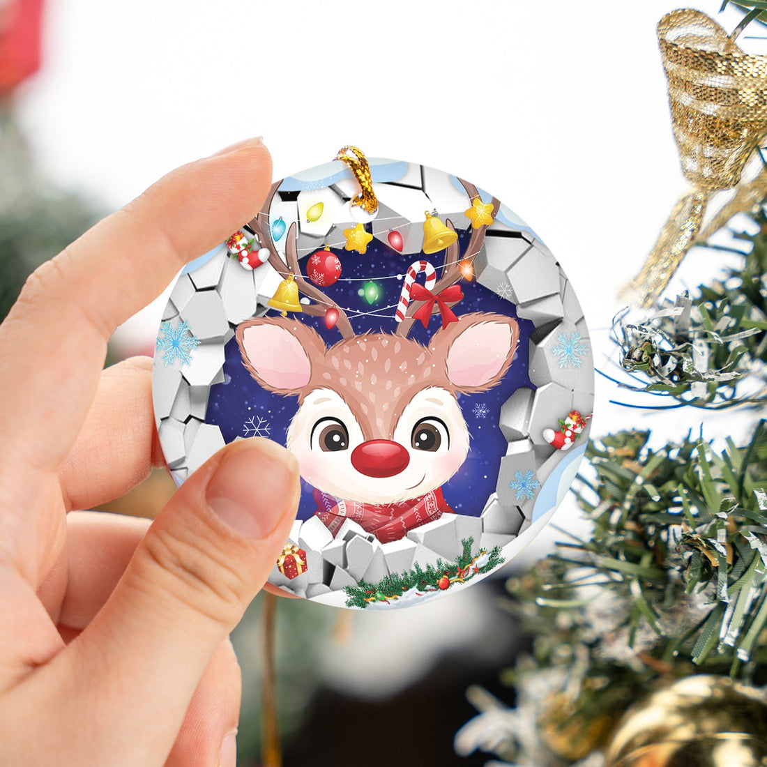 Deer Break Through Ceramic Ornament