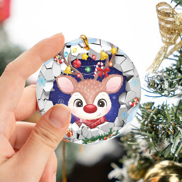 Deer Break Through Ceramic Ornament