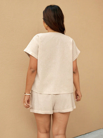 Pieces Set Solid Color Short Sleeve Shirt And Shorts