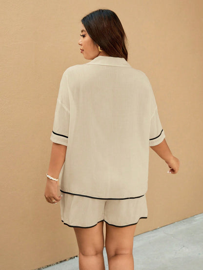 Minimalist Contrast Color Relaxed Tee And Shorts Set