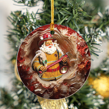 Firefighter Santa Ceramic Ornament