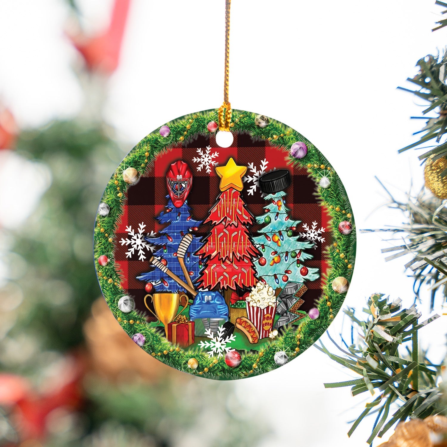 Ice Hockey Christmas Trees Christmas Ceramic Ornament