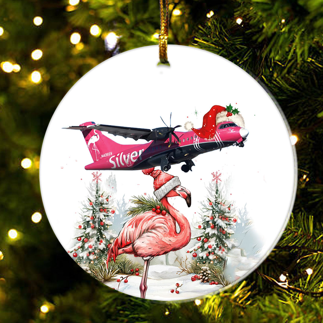 Silver Airways ATR-42-600 Christmas Circle Ceramic Ornament