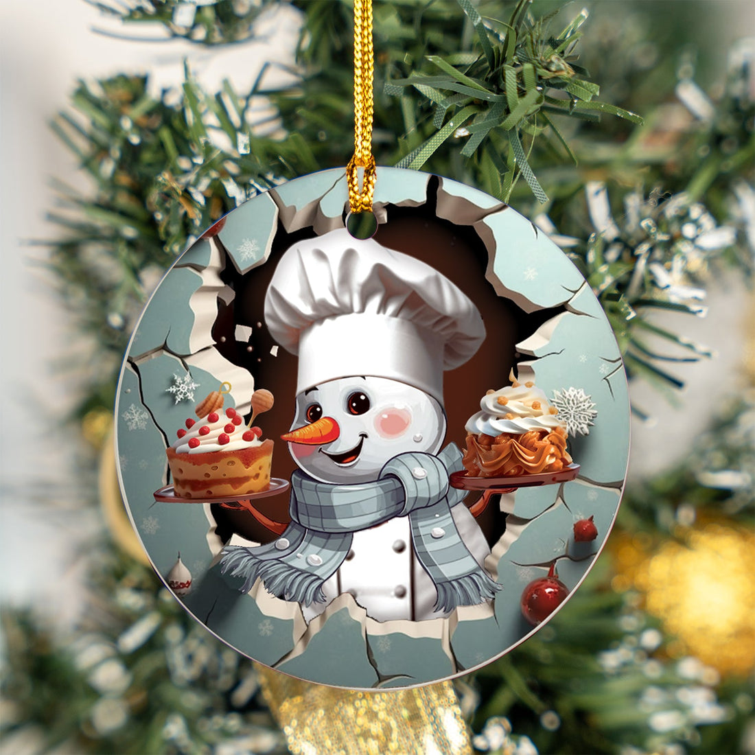 Snowman Baker Ceramic Ornament