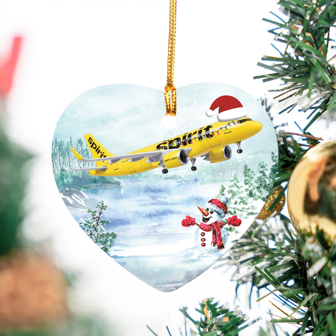 Spirit Airlines AIRBUS A320 NEO Airplane Christmas Ceramic Ornament