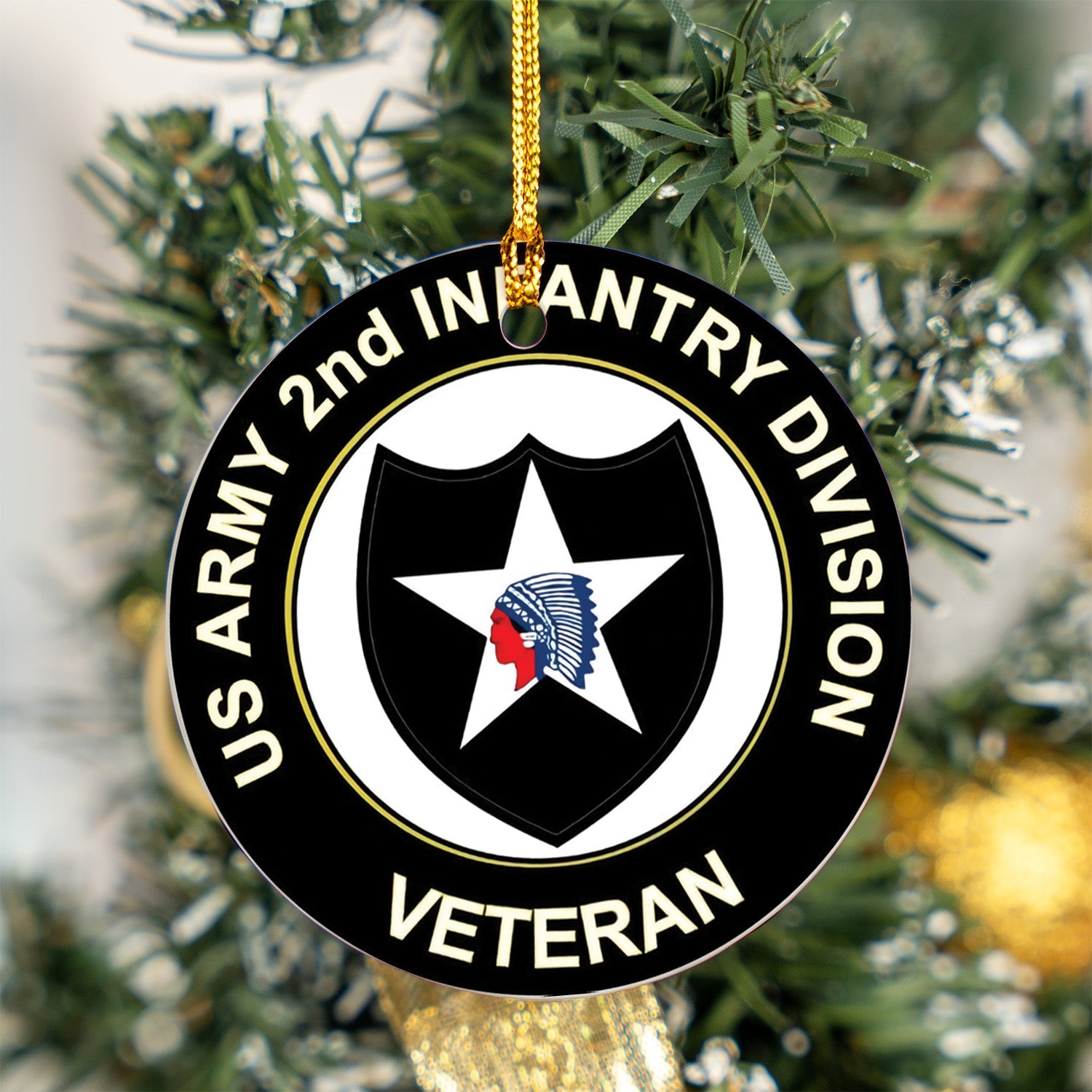 US Army 2nd Infantry Division Veteran Ceramic Ornament