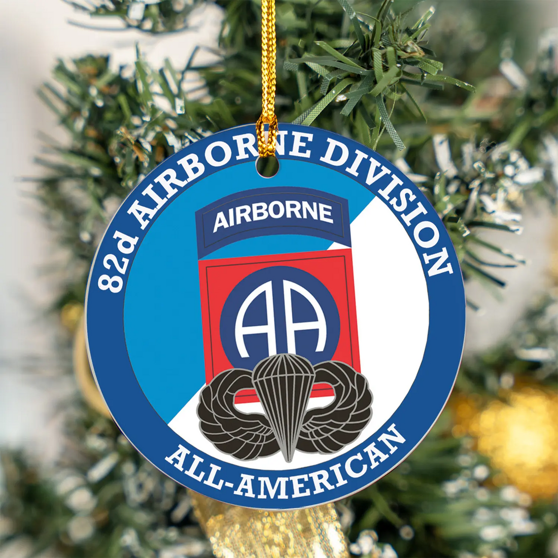 US Army 82nd Airborne with Jump Wings Ceramic Ornament