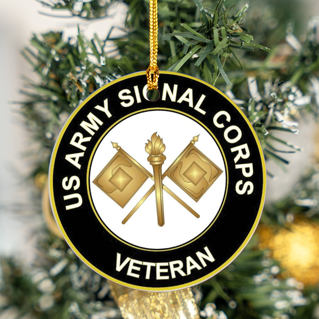 US Army Signal Corps Veteran Ceramic Ornament