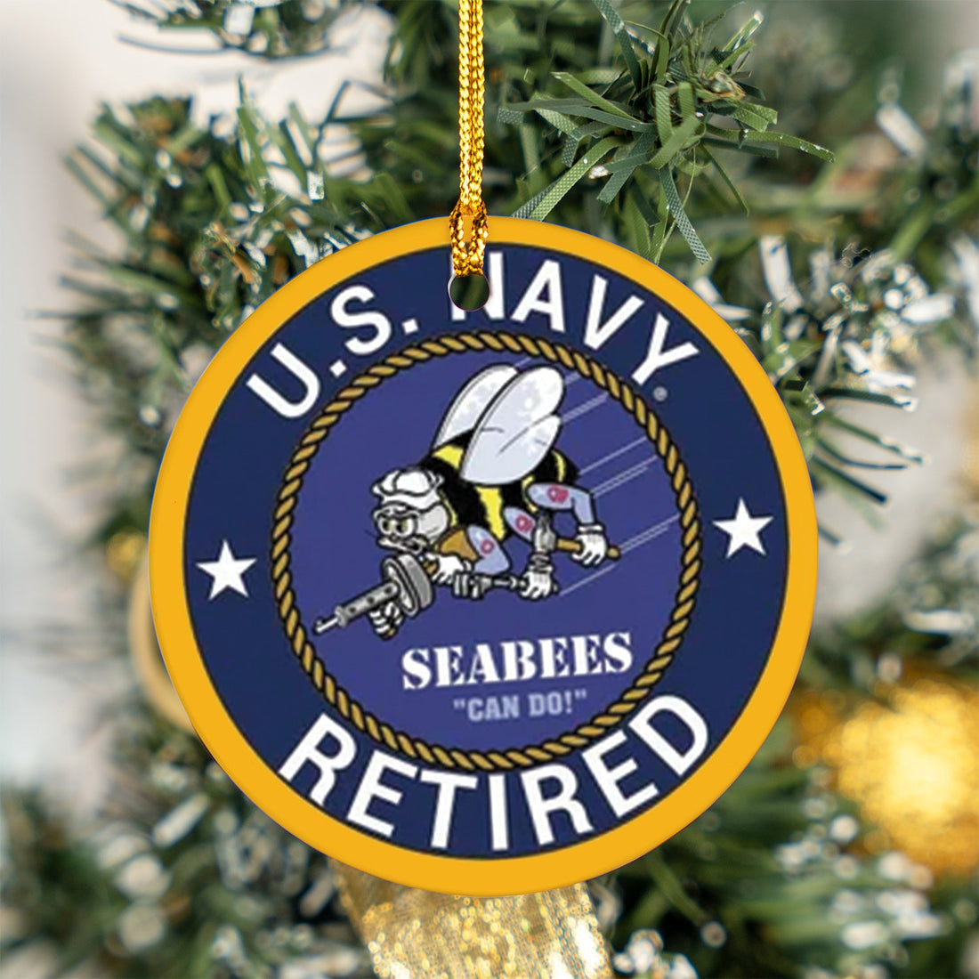 US Navy SeaBee Retired Veteran Ceramic Ornament