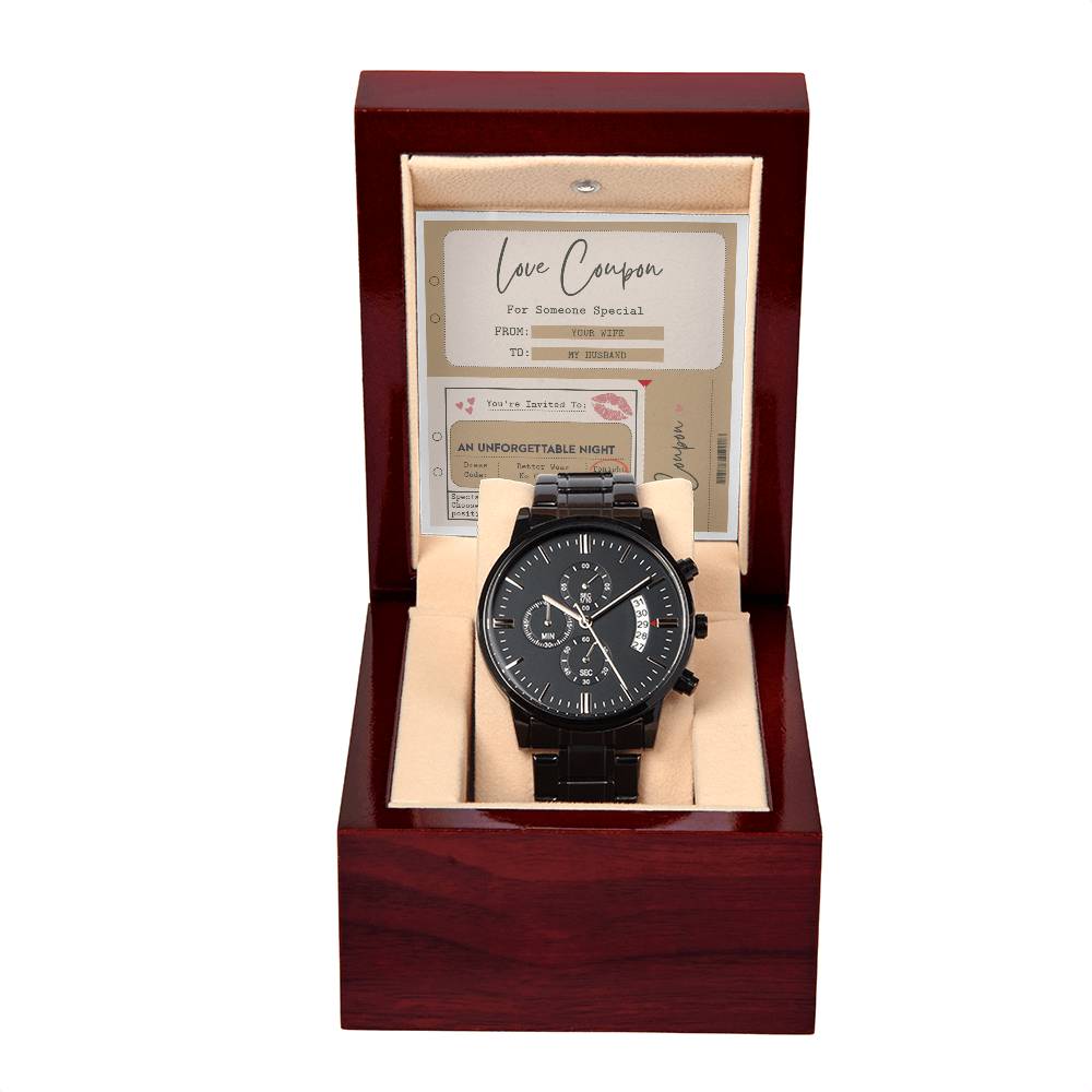Husband - Coupon Book Black Chronograph Watch