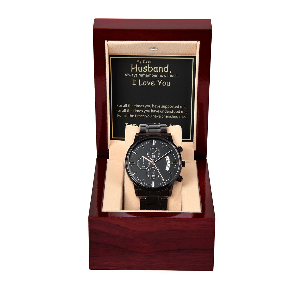 Husband-Grateful To Be Yours-Black Chronograph Watch