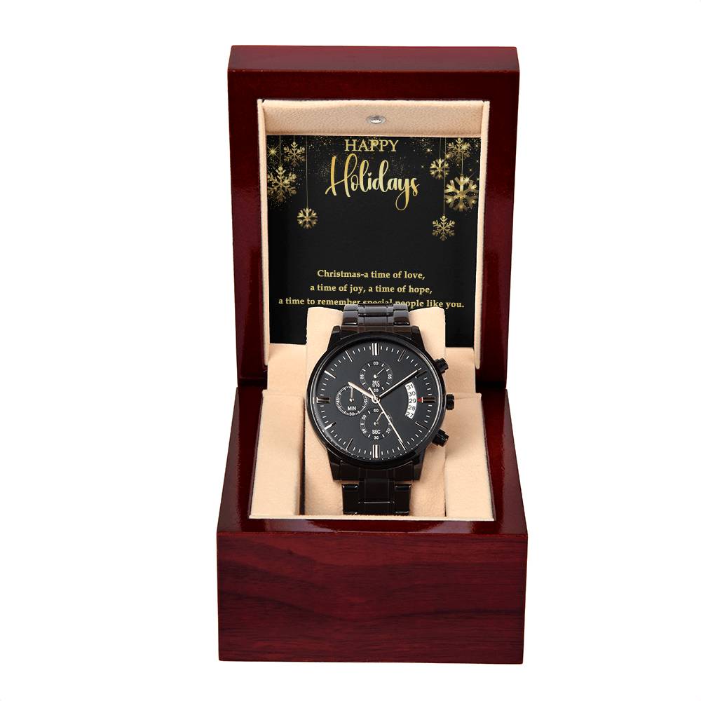 For Him - Happy Holidays Black Chronograph Watch