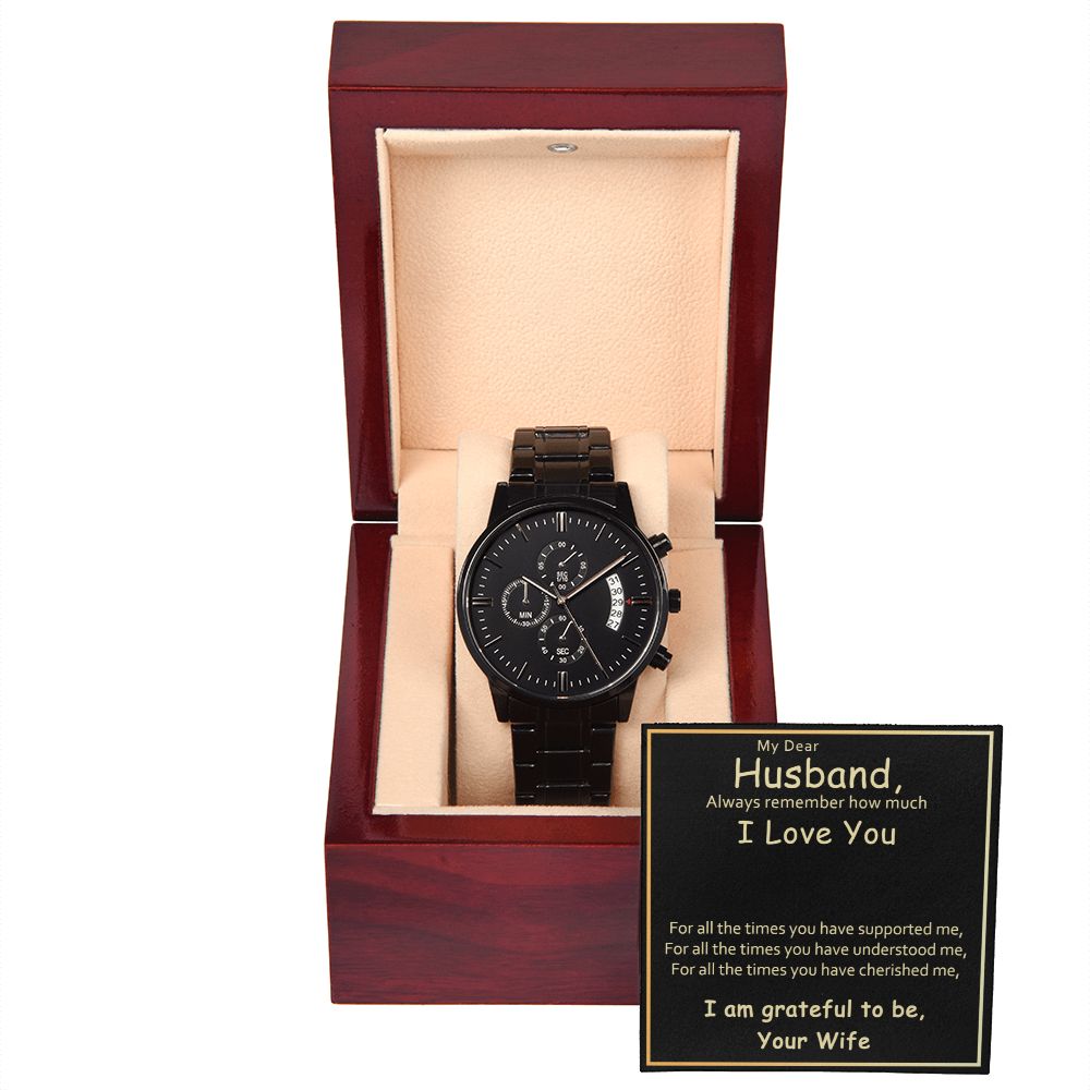 Husband-Grateful To Be Yours-Black Chronograph Watch