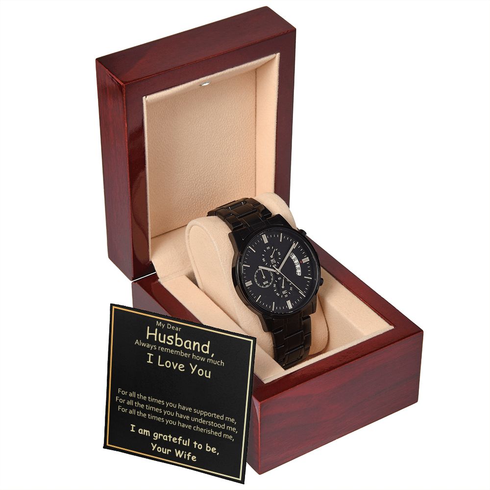 Husband-Grateful To Be Yours-Black Chronograph Watch
