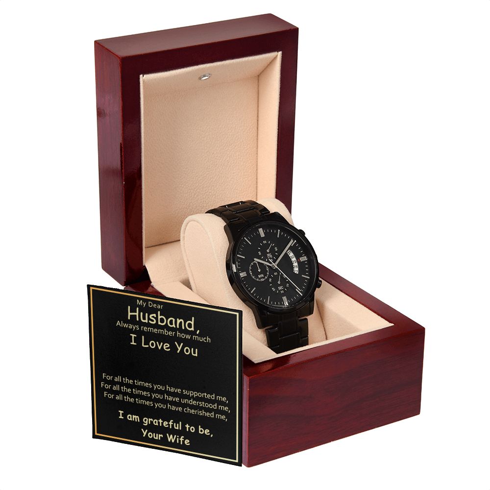 Husband-Grateful To Be Yours-Black Chronograph Watch