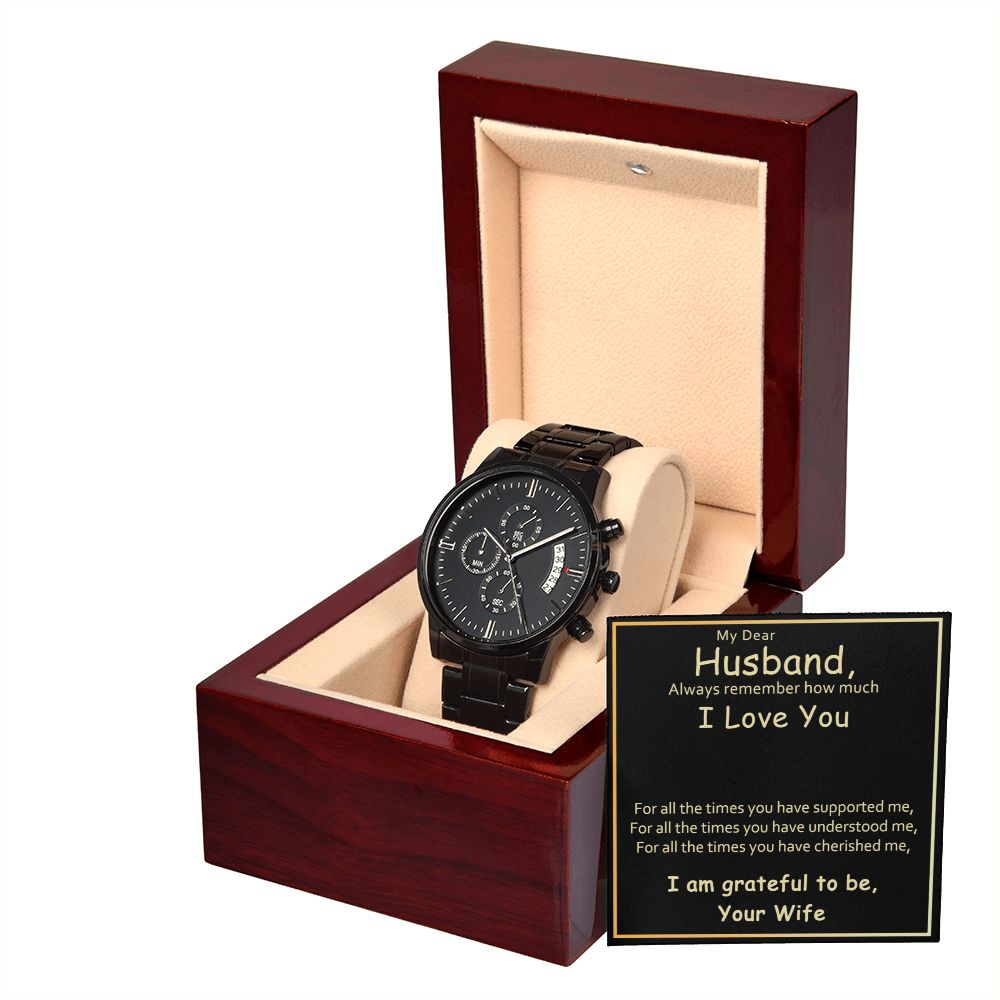 Husband-Grateful To Be Yours-Black Chronograph Watch