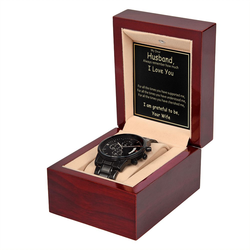 Husband-Grateful To Be Yours-Black Chronograph Watch