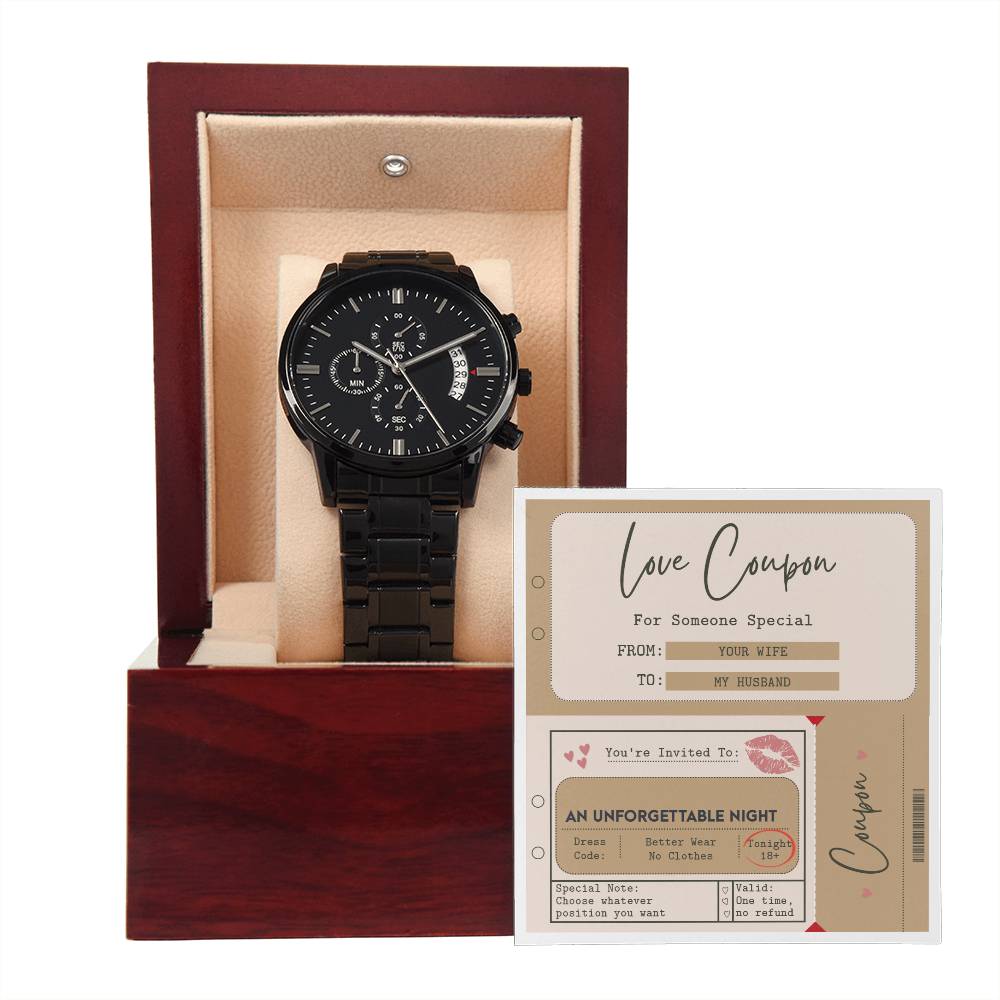 Husband - Coupon Book Black Chronograph Watch