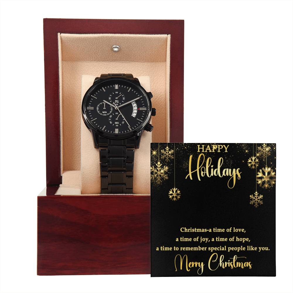For Him - Happy Holidays Black Chronograph Watch