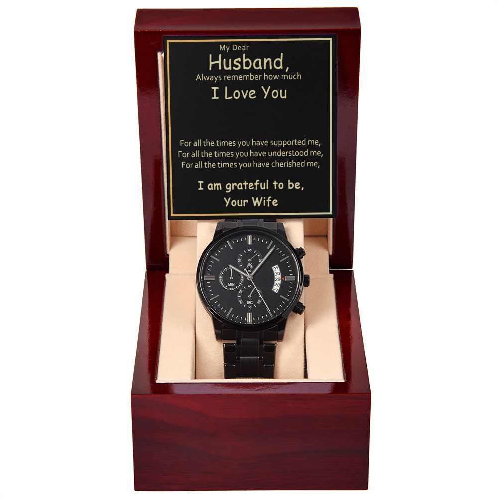Husband-Grateful To Be Yours-Black Chronograph Watch