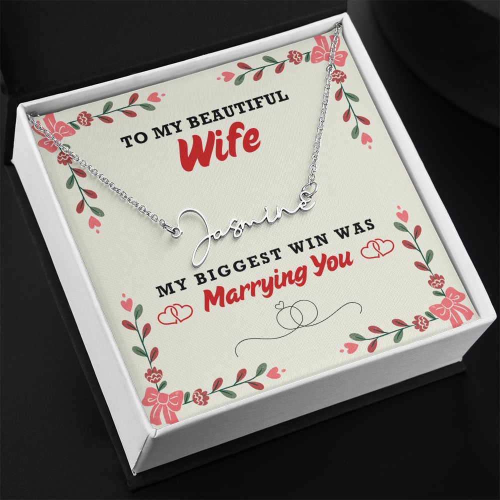 Wife - Biggest Win Signature Name Necklace