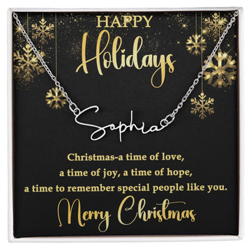 For Her - Happy Holidays Signature Name Necklace