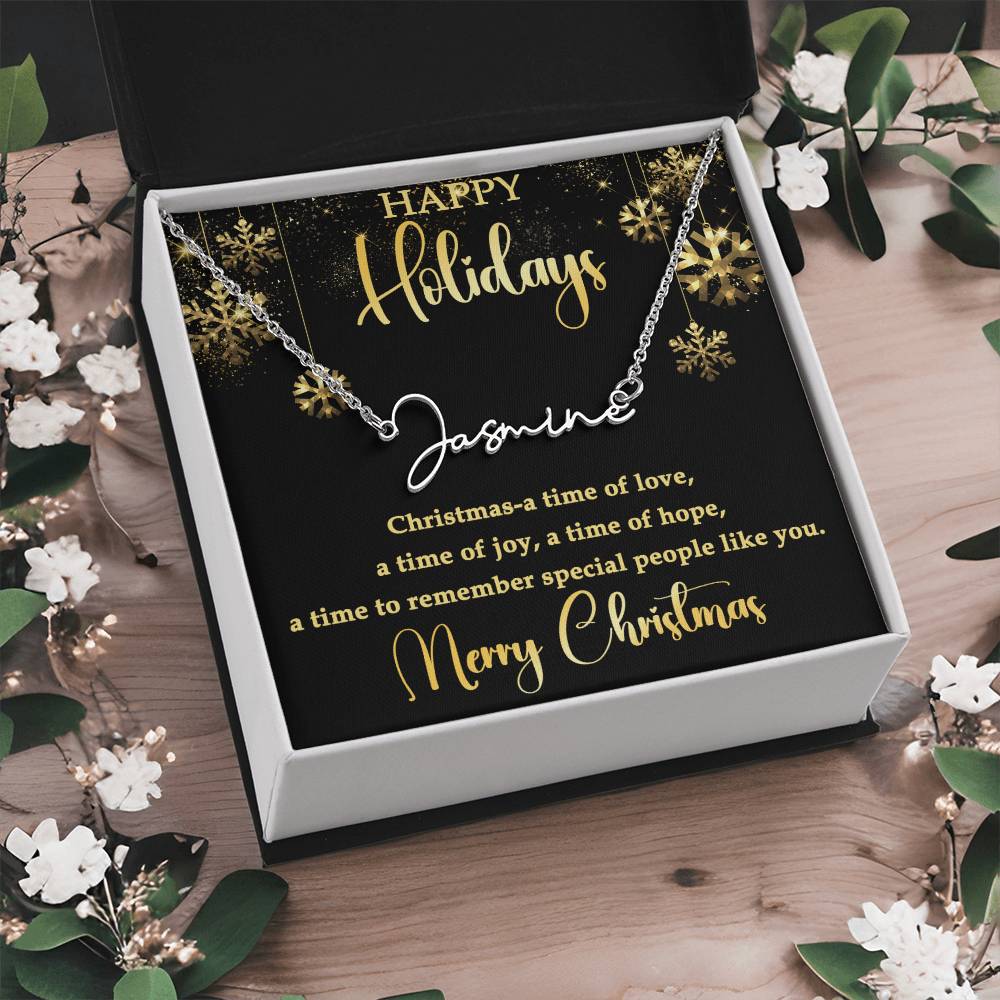 For Her - Happy Holidays Signature Name Necklace