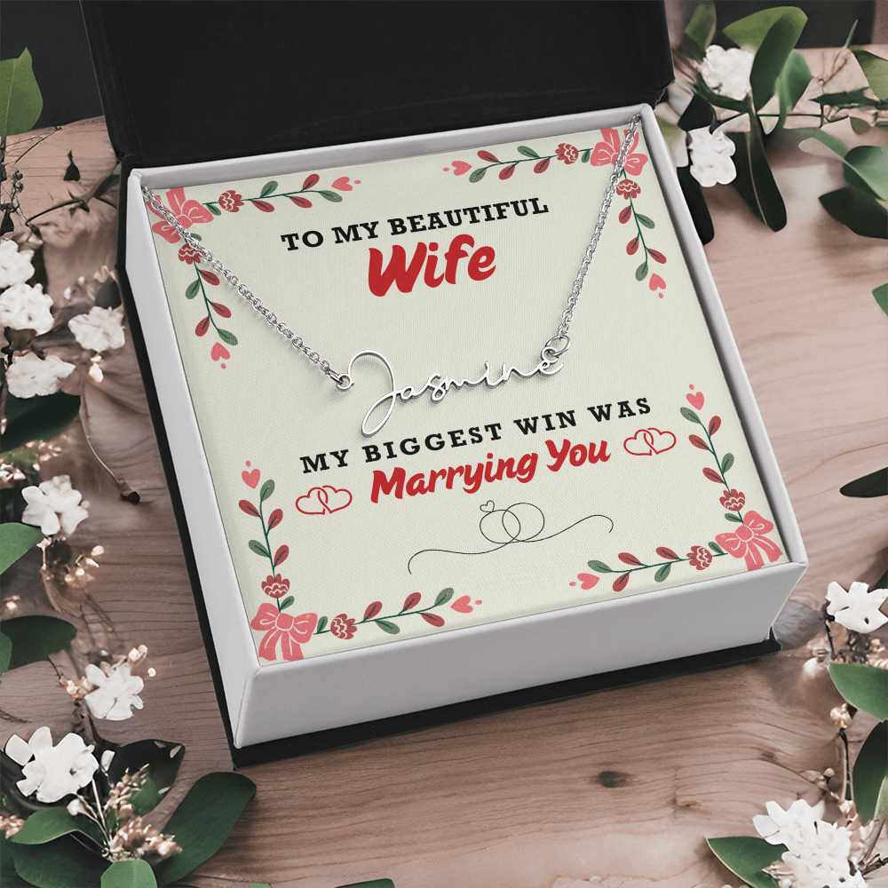 Wife - Biggest Win Signature Name Necklace
