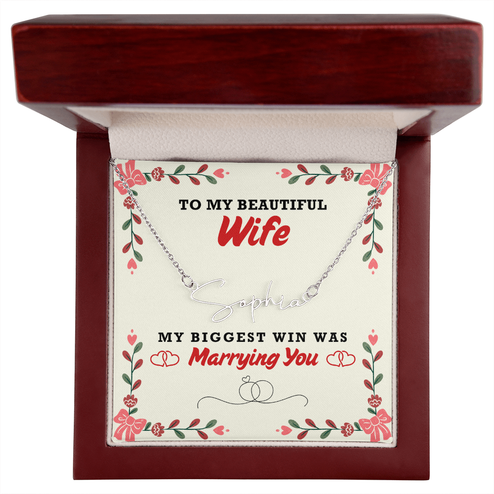 Wife - Biggest Win Signature Name Necklace