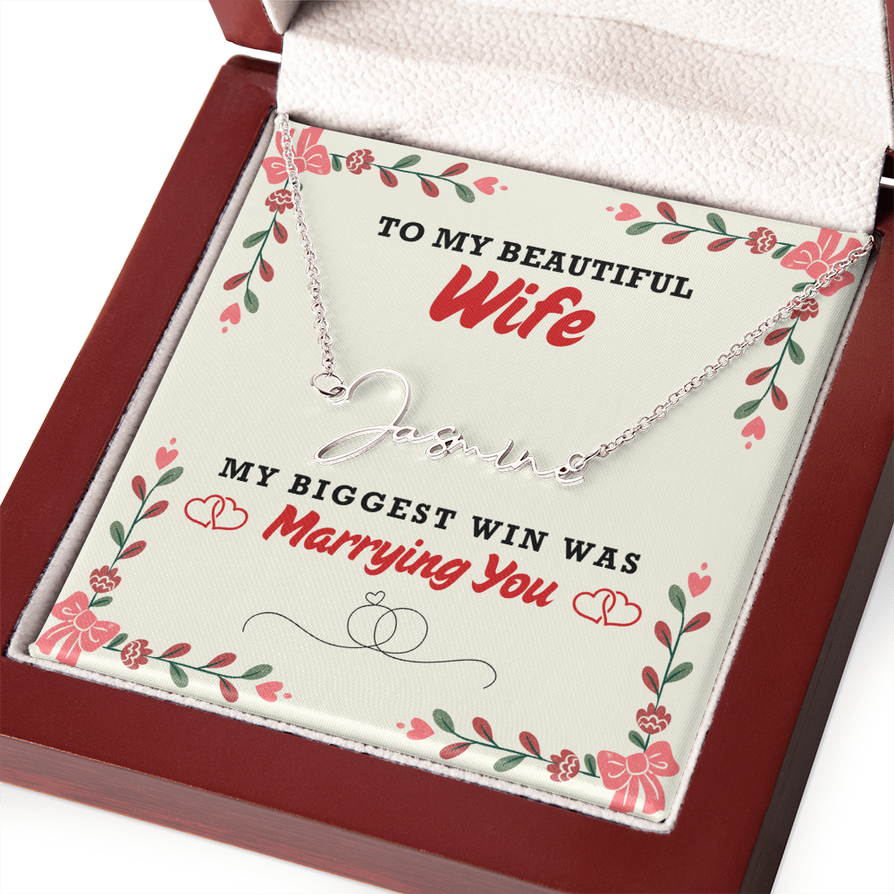 Wife - Biggest Win Signature Name Necklace