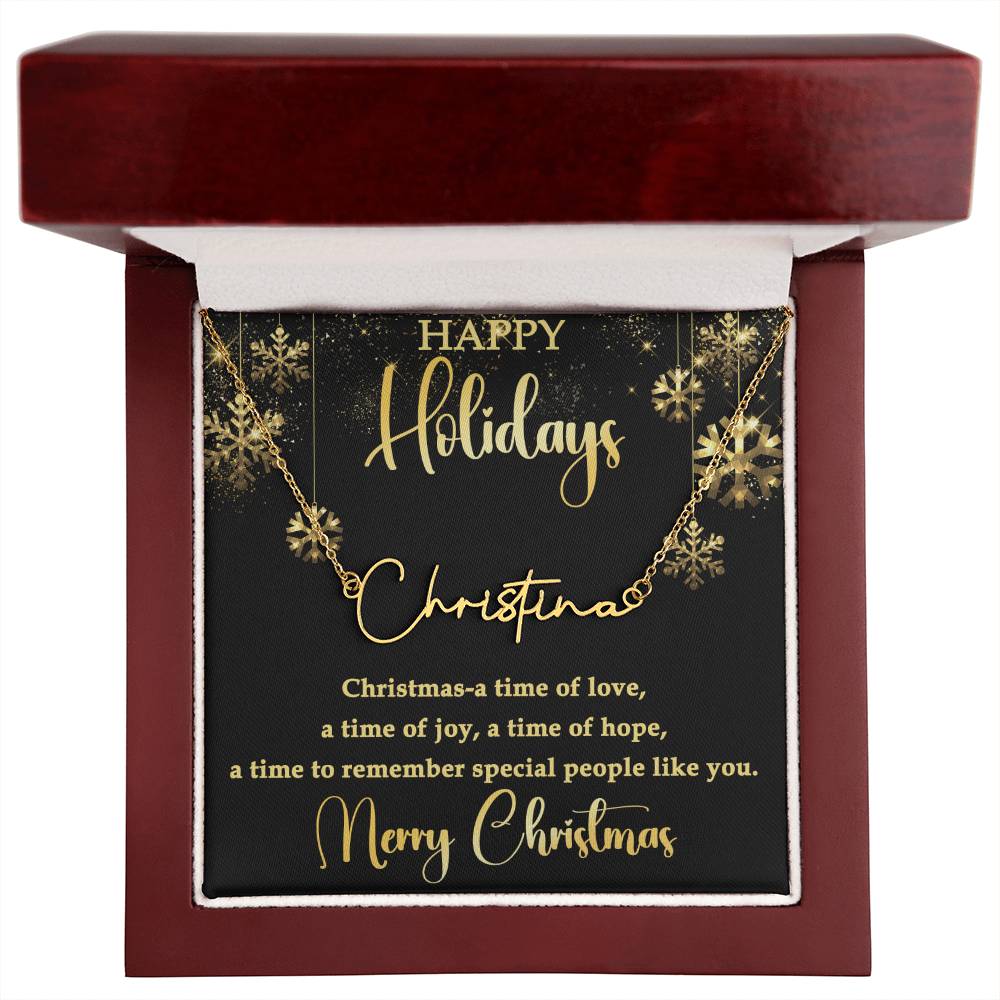 For Her - Happy Holidays Signature Name Necklace