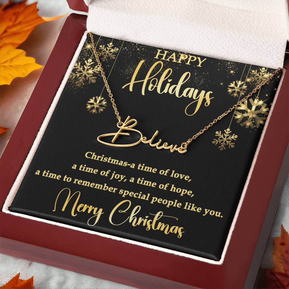 For Her - Happy Holidays Signature Name Necklace