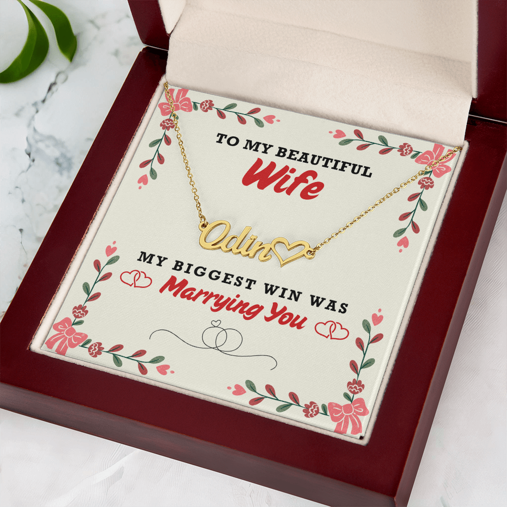 Wife - Biggest Win Heart Name Necklace