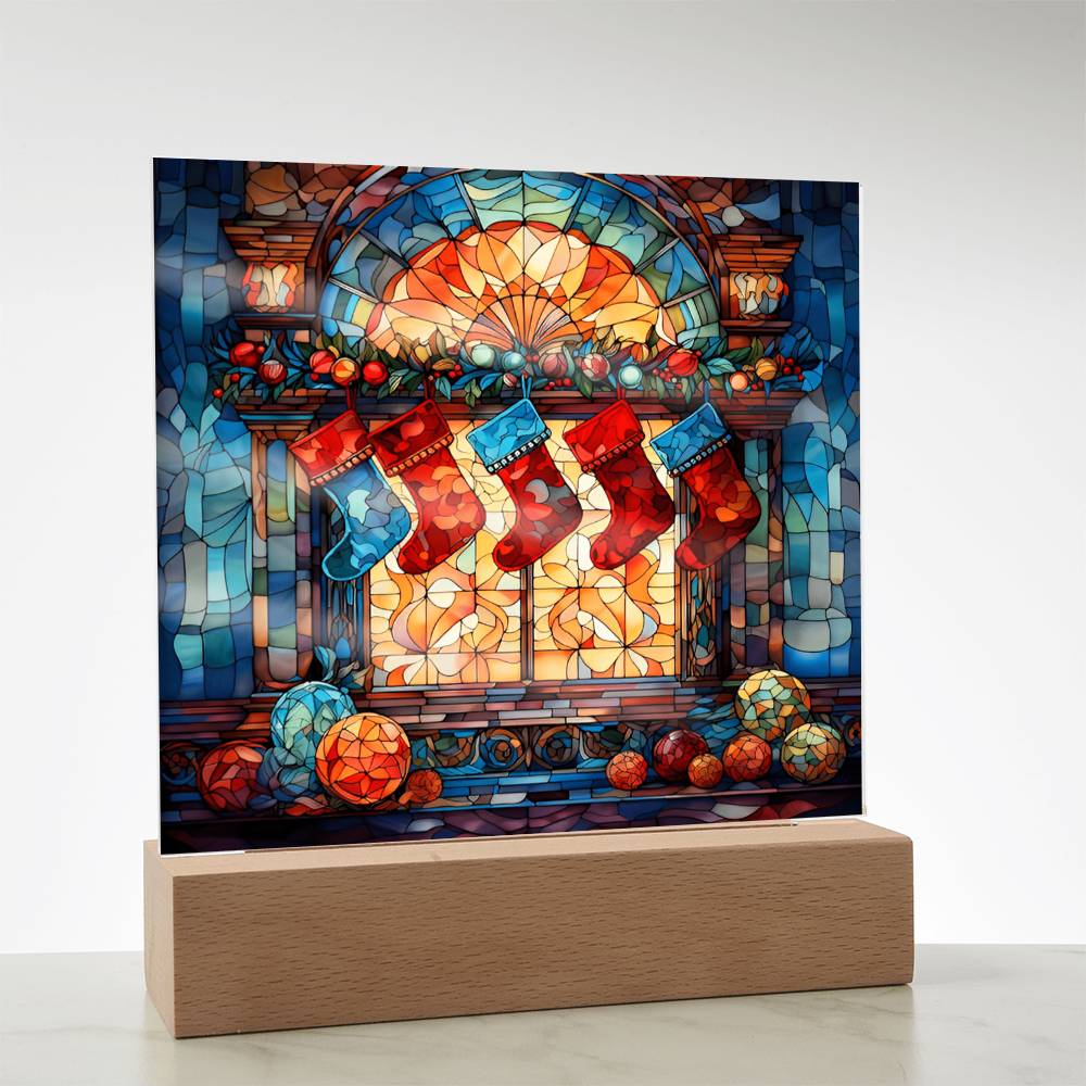 Stained Glass Christmas V1 - Acrylic Square Plaque