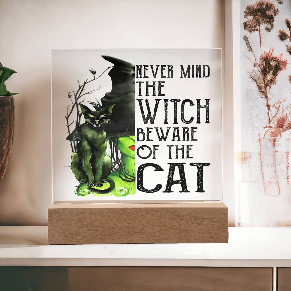 Beware Cat Acrylic Square Plaque