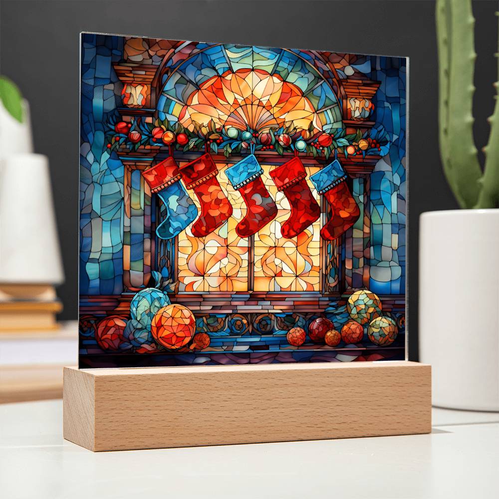 Stained Glass Christmas V1 - Acrylic Square Plaque