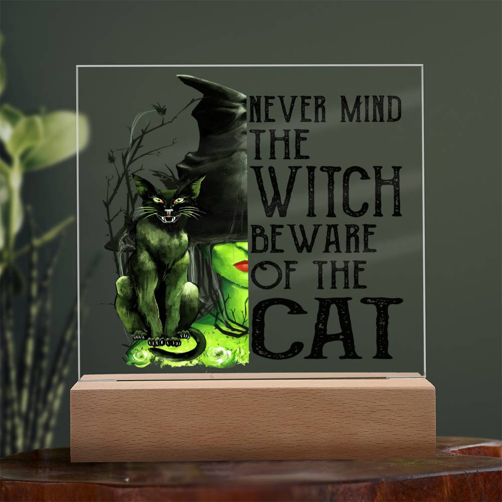 Beware Cat Acrylic Square Plaque