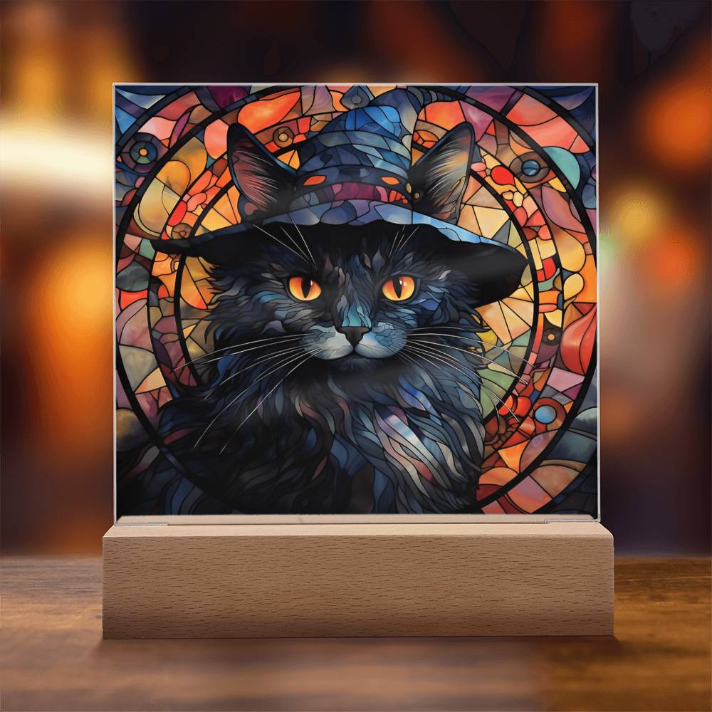 Halloween Black Cat Square Acrylic Plaque