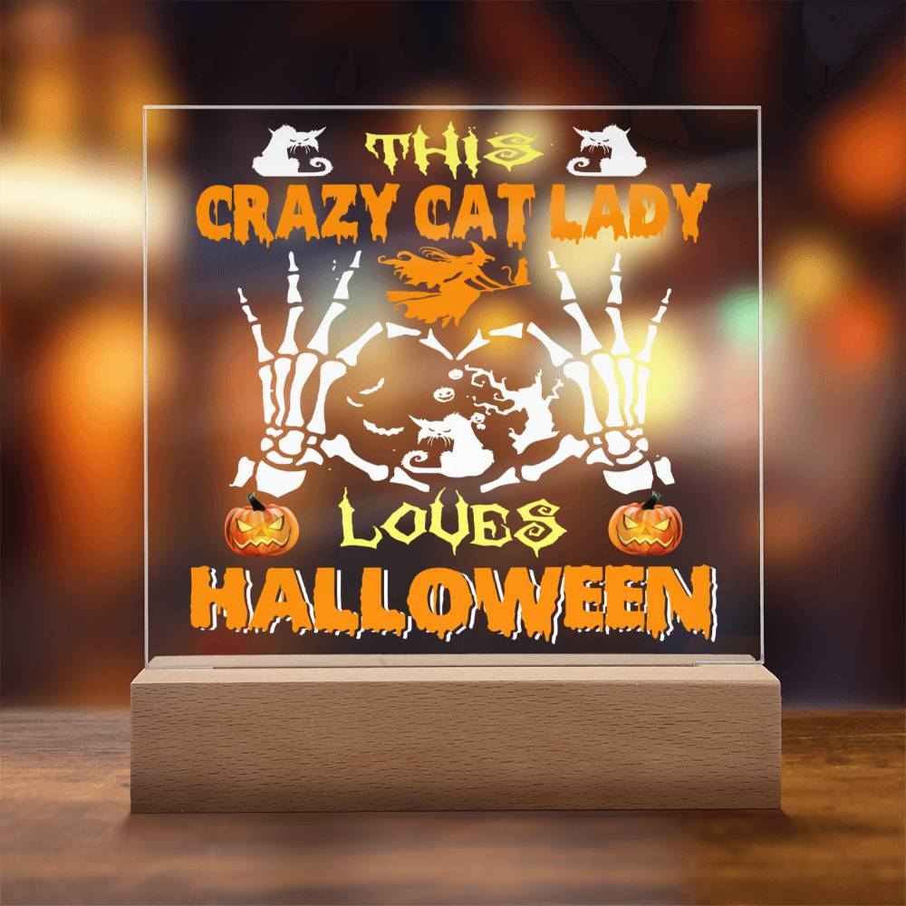 Crazy Cat Lady Halloween Acrylic Square Plaque