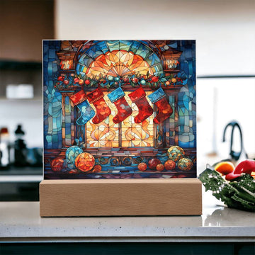 Stained Glass Christmas V1 - Acrylic Square Plaque
