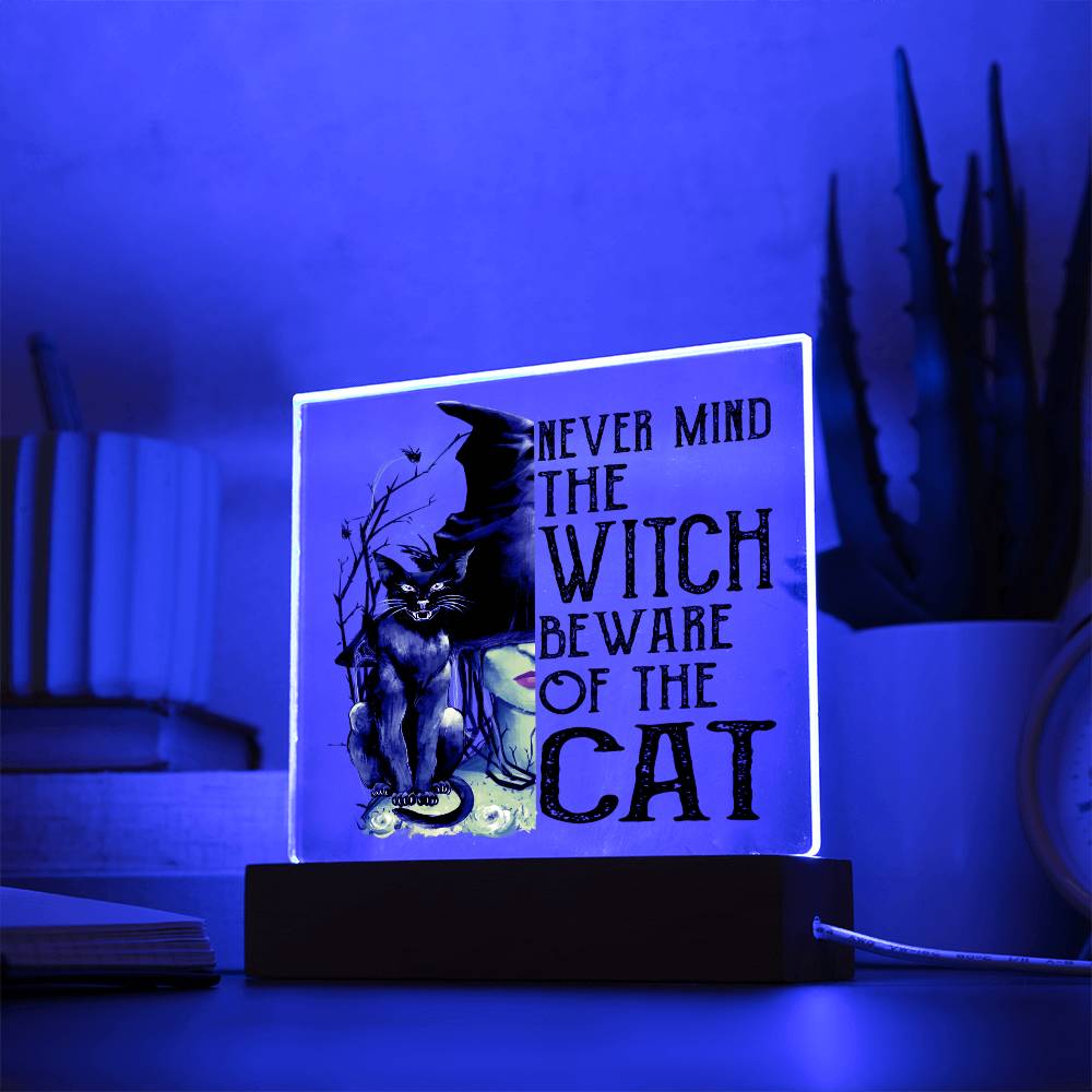 Beware Cat Acrylic Square Plaque