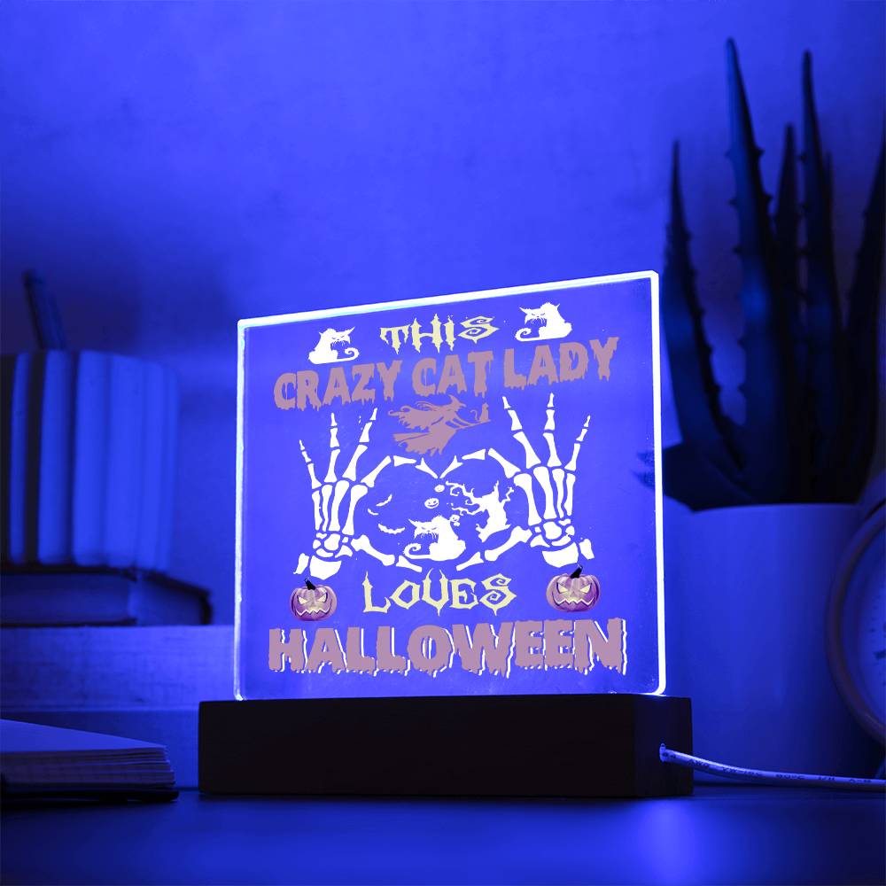 Crazy Cat Lady Halloween Acrylic Square Plaque