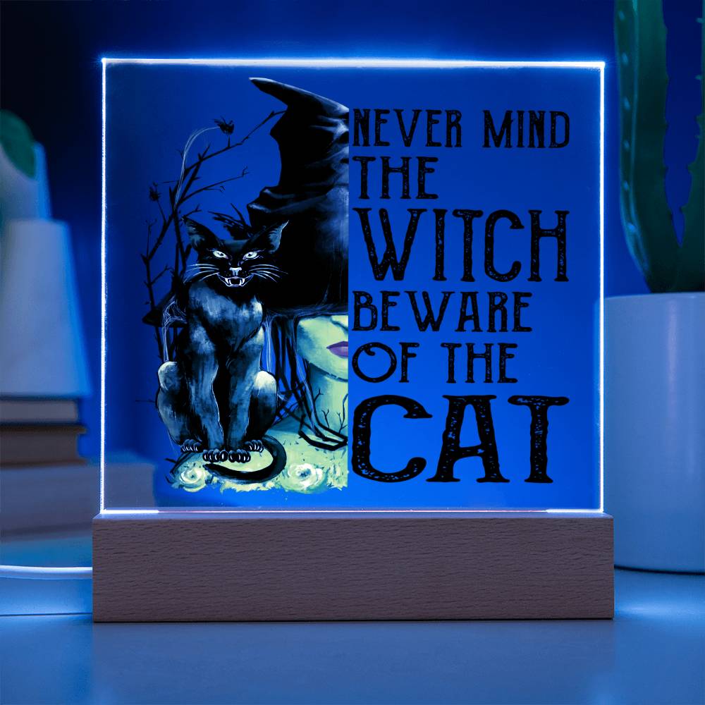 Beware Cat Acrylic Square Plaque