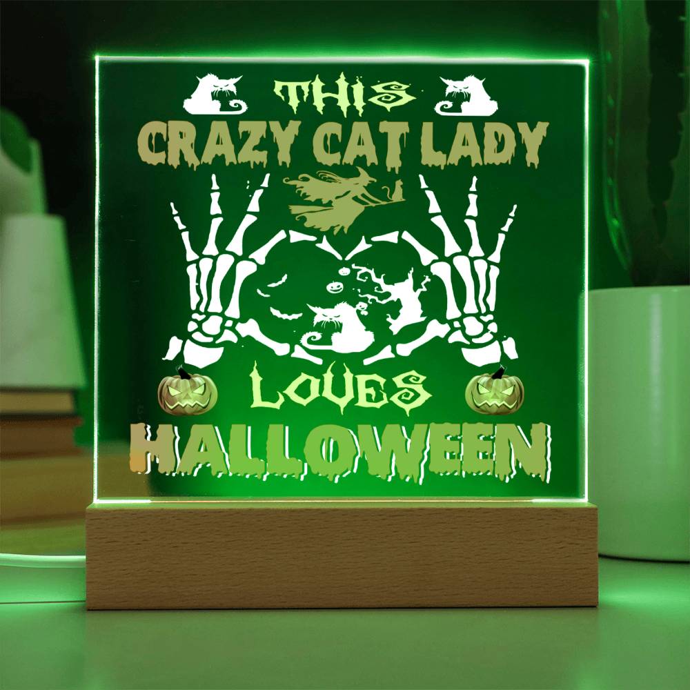 Crazy Cat Lady Halloween Acrylic Square Plaque