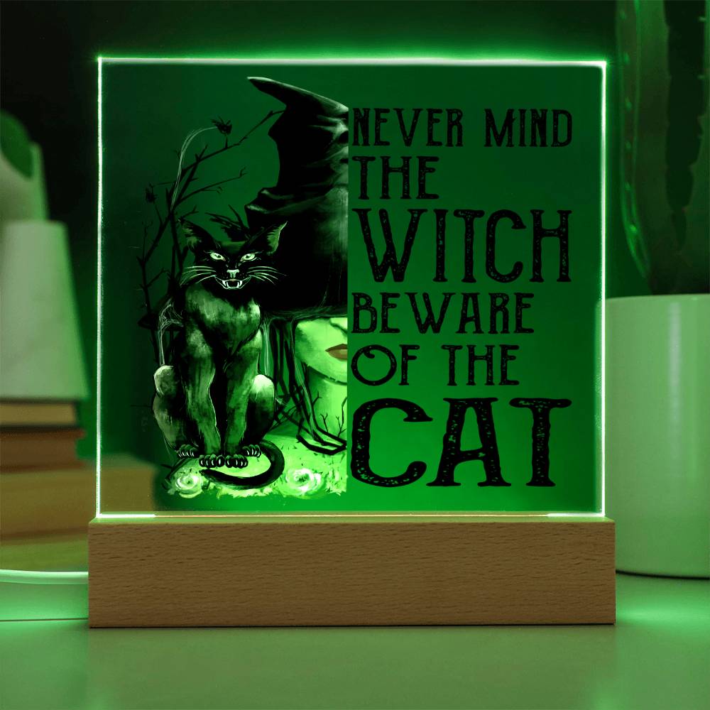 Beware Cat Acrylic Square Plaque